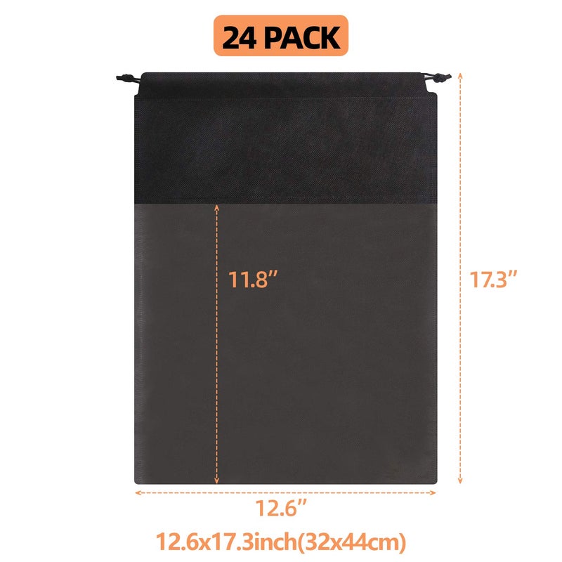 TENABORT 24 Pack Portable Shoe Bags for Travel Large Shoes Pouch Storage Organizer Clear Window with Drawstring for Men and Women Black - Image 2